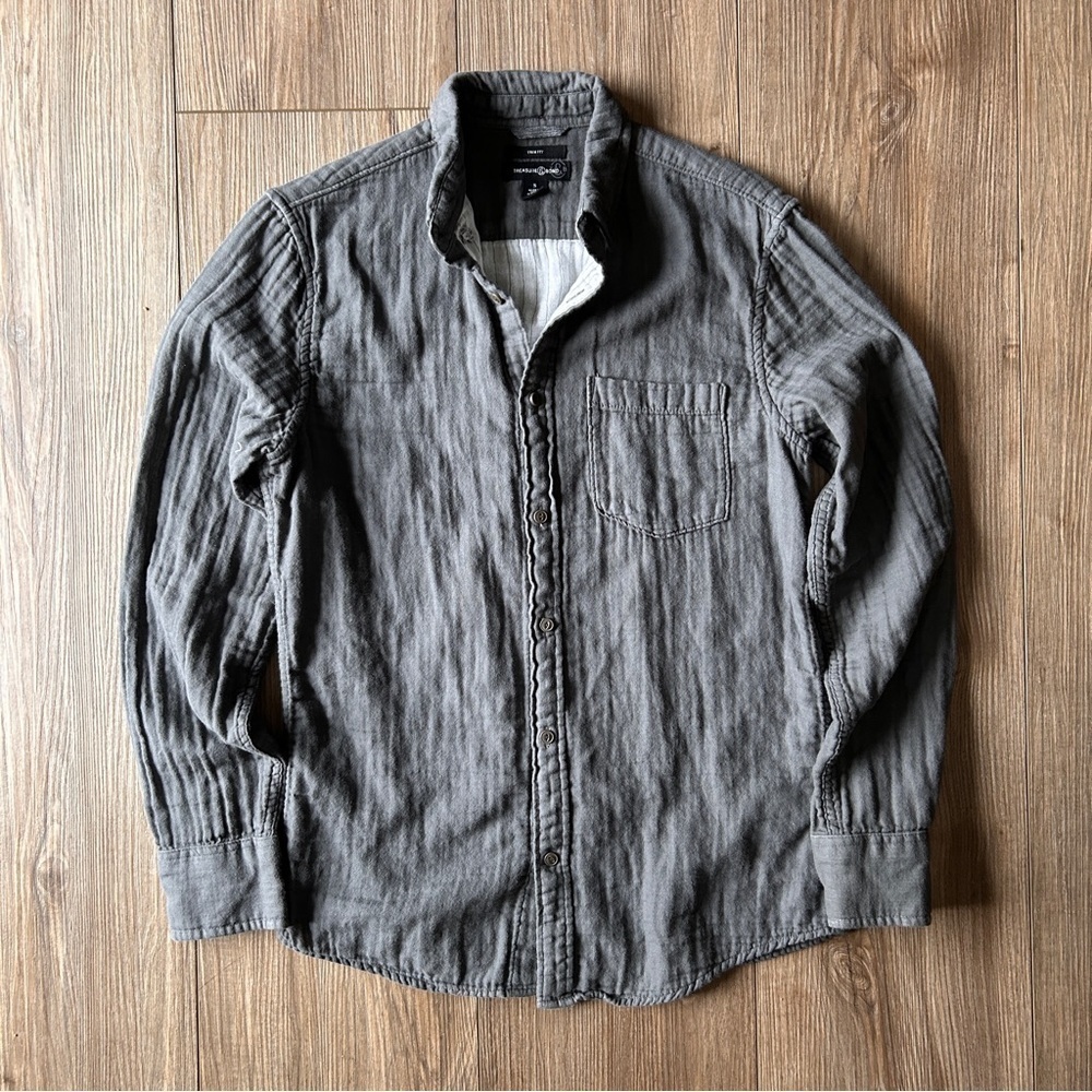 Treasure & Bond | Flannel Lined Slim Fit Casual Gray Shirt (Small) - Picture 9 of 12